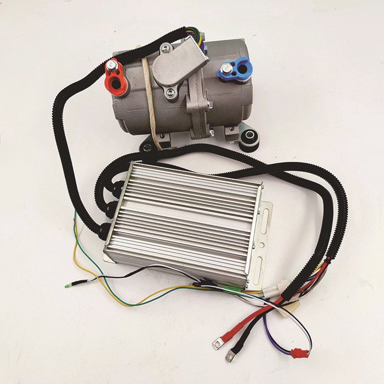 Split electric compressor assembly for parking air conditioning with cables and controller